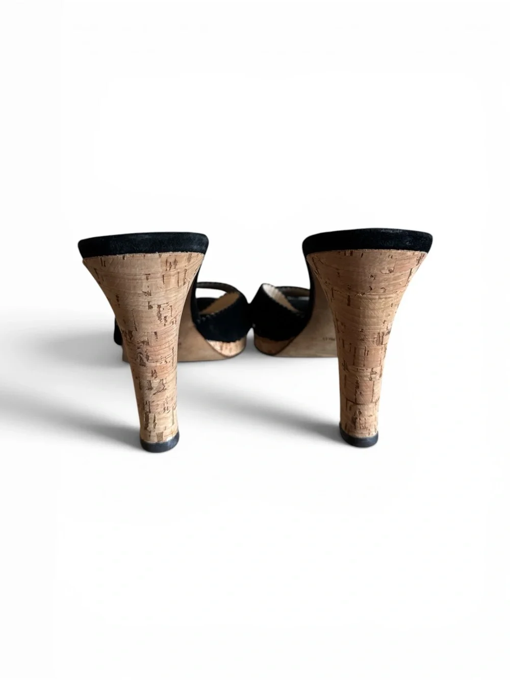 Michael Kors Black Suede Cork Heel Mules CrissCross Open Toe Sandals  Size 8.5